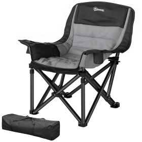 Camping Chair for Adults, Portable Folding Camping Chair with Side Pockets, Cup Holders, Carry Bag, Black and Gray