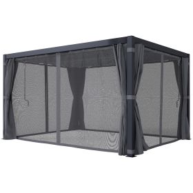 10' x 13' Outdoor Retractable Pergola w/ Sun Shade Louvered Top, Pergola w/ Canopy, Curtains, Netting, Dark Gray