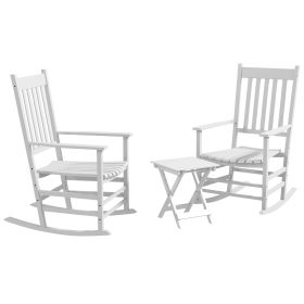 Outdoor Rocking Chair Set of 2 with Side Table, Patio Wooden Rocking Chair with Smooth Armrests, High Back for Garden, Balcony, Porch, Supports
