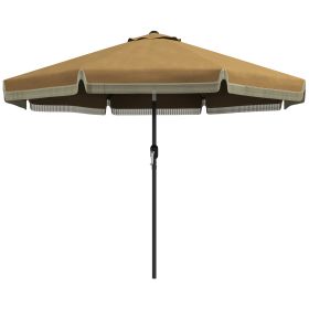 9' Patio Umbrella with Tilt, Ruffled Outdoor Umbrella, Tan
