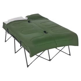 2-Person Folding Camping Cot Portable Outdoor Bed Set with Sleeping Bag, Inflatable Air Mattress, Comfort Pillows and Carry Bag, Soft and Comfor