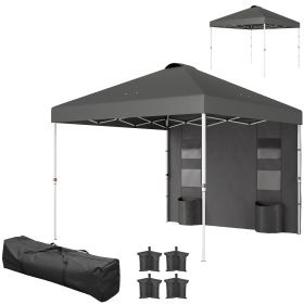 10' x 10' Pop Up Canopy Tent w/ Sidewall, UPF50+ Height Adjustable Instant Sun Shelter w/ Storage Pockets, Dark Gray