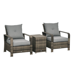 3 Piece Patio Furniture, PE Wicker Storage Table & Chairs, Gray