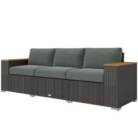 3-Seat Outdoor Patio Sofa, PE Wicker Outdoor Couch with  Extra Wide Deep Seat, Wide Armrests 4" Cushions, Dark Gray