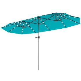 13ft Double-Sided Market Umbrella, Large Patio Umbrella with Solar Lights, Crank Handle for Garden, Pool, Yard, Blue
