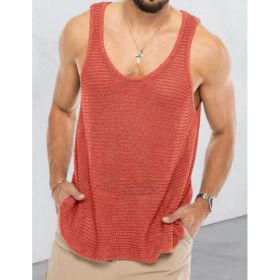 Men's Summer Loose Sleeveless Knitted Vest (Option: Watermelon Red-M)