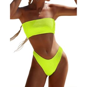 New Solid Color Snake Cloth Tube Top High Waist Bikini Sexy Swimsuit Swimwear (Option: YELLOW A-M)