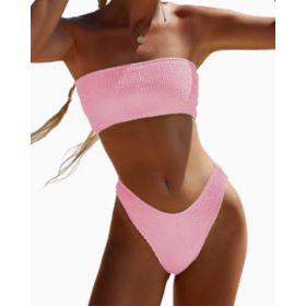 New Solid Color Snake Cloth Tube Top High Waist Bikini Sexy Swimsuit Swimwear (Option: Light pink-M)