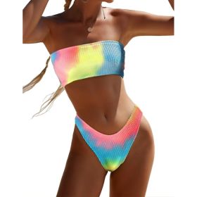 New Solid Color Snake Cloth Tube Top High Waist Bikini Sexy Swimsuit Swimwear (Option: Batik dyeing-XL)