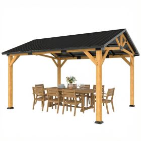 13' x 11' Hardtop Gazebo Canopy with Galvanised Metal Roof, Fir Wood Frame and Central Hook for Patio, Black Gray (Option: Black Gray and Natural-2130x280x250 mm)