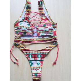 Pineapple Bikini for big boob Women Lace Up Swimwear Thong bikini set two pieces Swimsuit Bathing Suit female (Option: L-Prints)