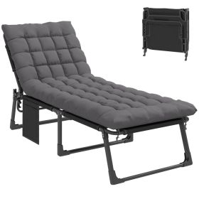 Folding Chaise Lounge Chair Outdoor Tanning Chair with 5-Position Backrest, Cushion, Side Pocket, Dark Gray (Option: Dark Gray-780x200x700 mm)