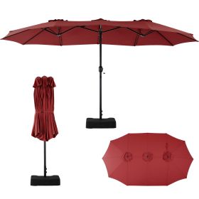 15ft Large Patio Umbrella With Base Included, Rectangle Table Umbrella Outdoor Patio, Outside Umbrellas For Deck, Market, Backyard (Option: Red)