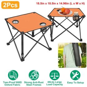 1Pc-2Pcs Options - Foldable Camping Table Portable Picnic Table Lightweight Travel Desk With 2 Cup Holders Carrying Bag (Option: 2Pcs-Orange)