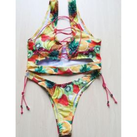 Pineapple Bikini for big boob Women Lace Up Swimwear Thong bikini set two pieces Swimsuit Bathing Suit female (Option: S-Fruits)