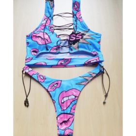 Pineapple Bikini for big boob Women Lace Up Swimwear Thong bikini set two pieces Swimsuit Bathing Suit female (Option: M-Lips)