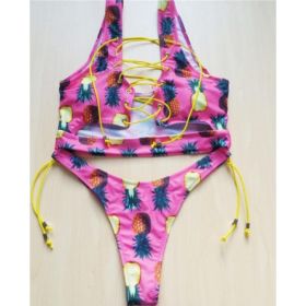 Pineapple Bikini for big boob Women Lace Up Swimwear Thong bikini set two pieces Swimsuit Bathing Suit female (Option: XL-Pineapple)