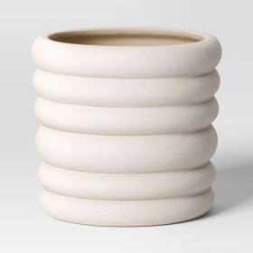 Banded Stoneware Indoor Outdoor Planter Pot White 8.125"x8.125"x8" (Option: White)