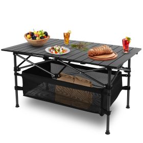 1Pc Folding Camping Table Portable Lightweight Aluminum Roll-up Picnic BBQ Desk With Carrying Bag For Outdoor Beach Backyard Party Patio Fedex Sh (Option: Black)
