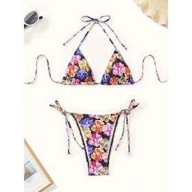 Oil Painting Style Print Bikini, New Women's Sexy Two-piece Swimwear In European And American Style, Deep V Shape, Gathering And Backless Bi (Option: default)