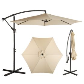 10FT Round Offset Patio Umbrella, Banana Hanging Cantilever Umbrella With Adjustable Angle, Crank System, Cross Base & Pole Sleeve, UPF Waterproo (Option: 69113764)