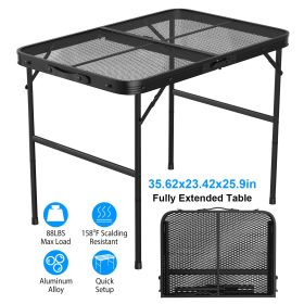 1Pc Foldable Camping Table Collapsible Picnic Aluminum Alloy Grill Stand 88LBS Max Load Height Adjustable BBQ Table (Option: Black)