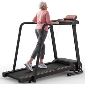 Elderly Rehabilitation Treadmill With Long Armrests LCD Display 300 Lbs Weight Capacity 3 Control Modes Cup Holder 0.5 To 7.5 MPH Speed Safety Ke (Option: Black)