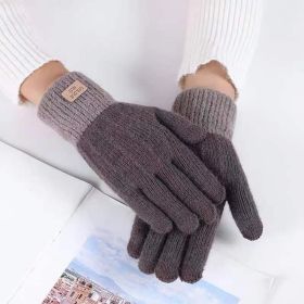 Winter Mittens Brown Striped Embroidered Warm Cycling Spot Universal Cartoon Gloves Ins (Option: Coffee)