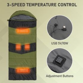 Rectangular Heated Sleeping Bag, Lightweight Sleeping Bag With Multi USB Powered Heating Pads, Waterproof Compact Envelope Sleeping Bag For Backp (Option: 20933157)
