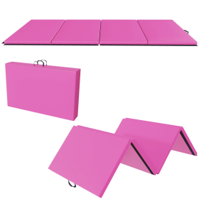 --Only Self Pickup--10 Ft. X 4 Ft. Quad Fold Gym Mat With Carrying Handle For Protective Flooring In Mixed Martial Arts, Gymnastics, And Home Gym (Option: Pink)