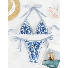 New Bikini Two-piece Swimwear, European And American Style With Sexy Hand-painted Shell Print And Tie Straps. (Option: default)