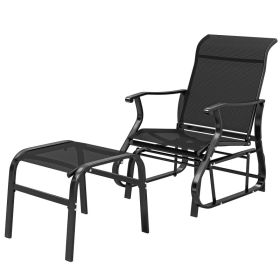 Outdoor Glider with Ottoman, Patio Glider Chair Set with High Back, Wide Seat for Porch, Garden, Backyard, Black (Option: Black-735x645x300 mm)