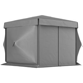12' x 12' Hexagonal Pop Up Gazebo Canopy Tent with 5 Sidewalls, Outdoor Canopy Shelter with Carry Bag, Dark Gray (Option: Dark Gray-1900x185x170 mm)