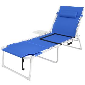 Tanning Chair with Face Hole and Side Table, 5-Position Folding Outdoor Chaise Lounge Chair, Navy Blue (Option: Navy Blue-780x160x650 mm)