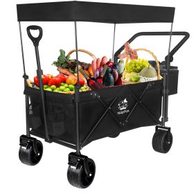Collapsible Wagon 140L Wagons Carts Foldable With Removable Canopy, Folding Wagon Cart With Wheels For All-Terrain With Brake, Foldable Wagon Wit (Option: Black)