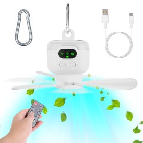 1Pc 2 In 1 Portable Camping Fan With LED Lantern 8000mAh Battery Powered Tent Fan With Carabiner Digital Display 4 Speeds 4 Timer Settings For Ca (Option: White)