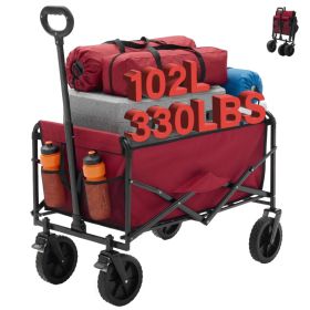 Foldable Trolley, With Wheels, Foldable, Large Capacity, 330 Pounds, Multi-functional Trolley, Heavy-duty Design, With Elastic Handles (Option: Red  7in)