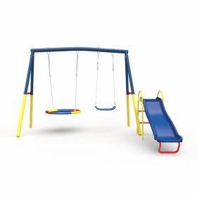 Swing Sets For With Kids Slide Outdoor Heavy-Duty Metal Playset 3 In 1 Swing Set With Slide (Option: Blue)