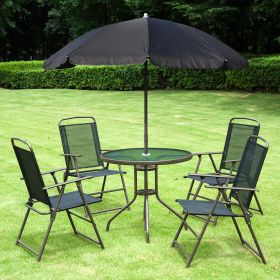 6 Piece Patio Dining Set for 4 with Umbrella (Option: Black-1080x200x880 mm)
