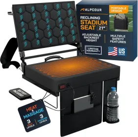 Alpcour Heated Massage Reclining Stadium Seat With Back Support For Bleachers (Option: Black-21Wide)