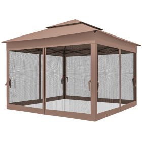 Outdoor Patio Pop Up Canopy Gazebo Shelter with Zipper Netting, Carry Bag, 11' x 11', Brown (Option: Brown-250x210x1190 mm)