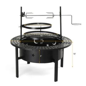 33 Inch Outdoor Fire Pit With 2 Cooking Grills, Wood Burning Firepit With Removable Swivel Grill, For Deck Bonfire Patio Picnic, Black (Option: Default Title)