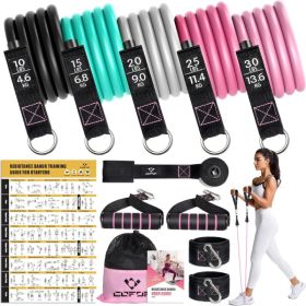 Resistance Bands With Handles For Women, 5 Level Exercise Bands (Option: Pink)