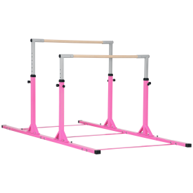 Double Horizontal Bars, Junior Gymnastic Training Parallel Bars with Double-locking System 13-level 36"-59" Adjustable Heights, 6-level Adjustabl (Option: Pink-1050x595x180 mm)
