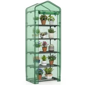 Green 5-Tier Mini Greenhouse With PE Grid Cover, Tool-Free Assembly Portable Grow Tent For Indoor Outdoor Use (Option: defaulttitle)