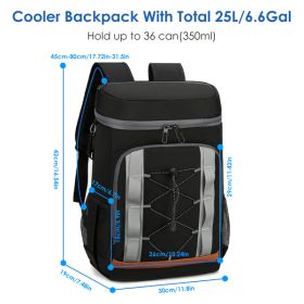 Cooler Backpack 36 Can Leakproof Insulated Cooler Backpack With 25L-6.6Gal For Picnic Camping Beach Hiking Fishing Travel (Option: Black)