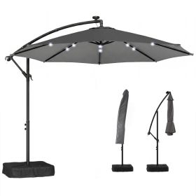 10 ft Cantilever Patio Umbrella with Light, Weight, Offset Hanging Outdoor Umbrella with Protective Cover, Dark Gray (Option: Dark Gray-1190x330x230 mm)