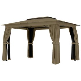 10' x 12' Outdoor Patio Gazebo, Soft Top Gazebo Canopy Shelter with Curtains, Netting, Steel Frame, Hooks, Khaki (Option: Khaki-2045x385x210 mm)