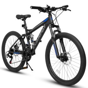 A2760  27.5 Inch Full Suspension Mountain Bike, Front And Rear Dual Shock Absorbers, Mechanical Disc Brakes, 21-Speed, Suitable For Men And Women (Option: Black)