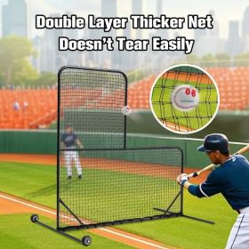 L-Shaped Baseball Net For Batting Cages, Baseball Pitching Net With Wheels - 84''H X 84''W, With 42'' X 42'' Cutouts,include Carry Bag (Option: defaulttitle)